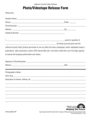Jefferson County Photo Video Release Form