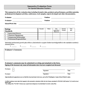 Summative Evaluation Form for Special Education Teachers