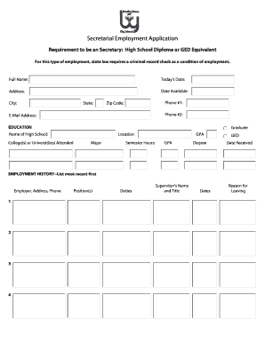 Secretarial Employment Application Form