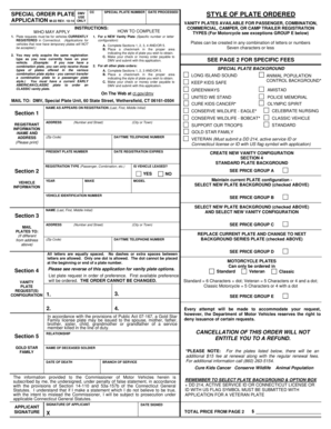 Connecticut Special Order Plate Application