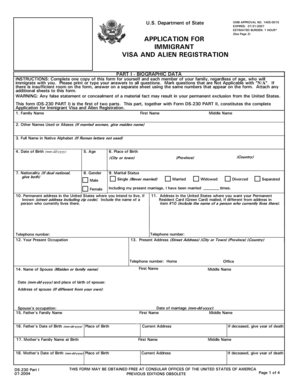 US Immigrant Visa Application DS-230 Part I