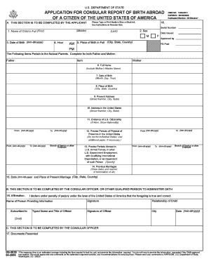 US Consular Report of Birth Application