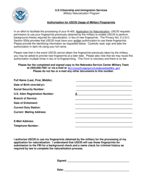 Authorization for USCIS Usage of Military Fingerprints