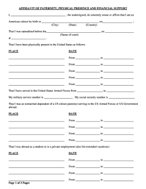 Affidavit of Paternity, Physical Presence and Financial Support