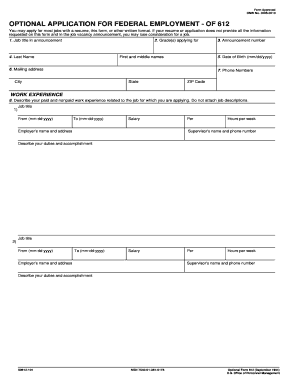 Optional Application for Federal Employment - OF 612