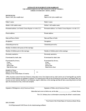Affidavit of Eligibility for Marriage