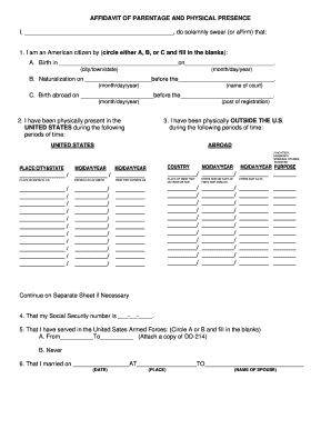 Affidavit of Parentage and Physical Presence