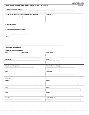 Application for Federal Assistance SF 424 Individual