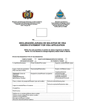 Formulario de Solicitud de Visa de Bolivia