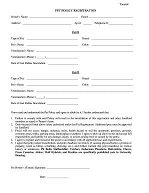 Tenant Pet Policy Registration Form