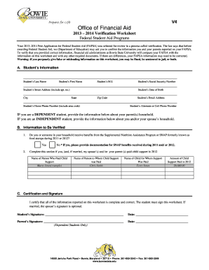 2013–2014 Verification Worksheet