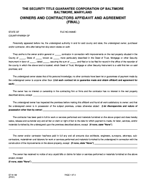 Owners and Contractors Affidavit and Agreement