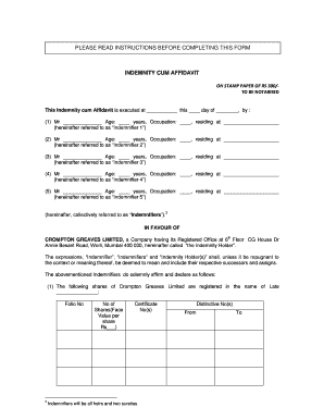 Indemnity Cum Affidavit for Share Transfer