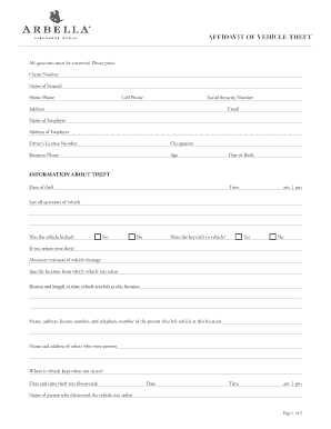 Affidavit of Vehicle Theft