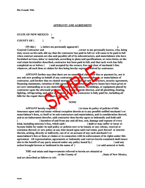 New Mexico Affidavit and Agreement for Title Insurance