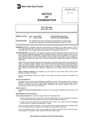 Bus Operator Exam Application Form