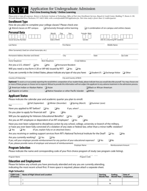 Rochester Institute of Technology Undergraduate Admission Application