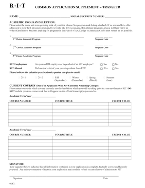 RIT Transfer Application Supplement