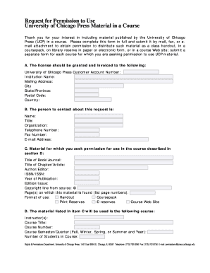 University of Chicago Press Permission Request Form