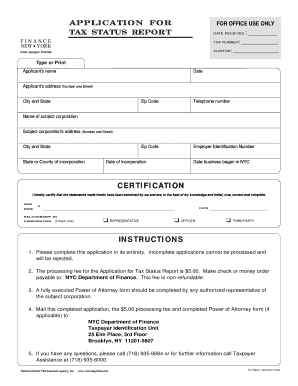 New York Tax Status Application