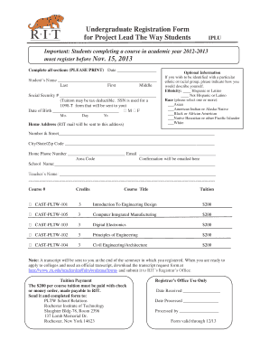 Undergraduate Registration Form for Project Lead The Way Students