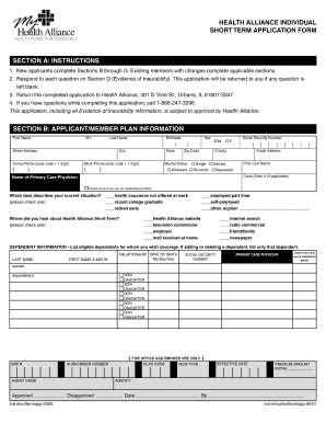 Health Alliance Short Term Application Form