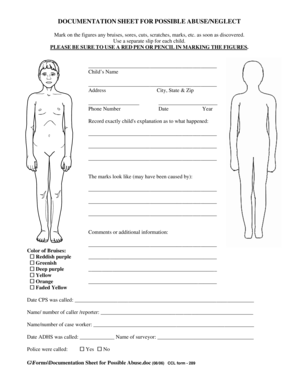 Documentation Sheet for Possible Abuse