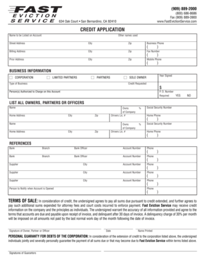 Credit Application for Fast Eviction Service