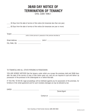 30/60 Day Notice of Termination of Tenancy