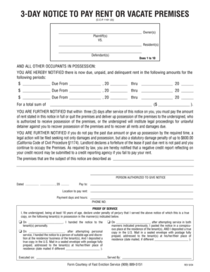 FES 3-day to pay or vacate - Fast Eviction Services