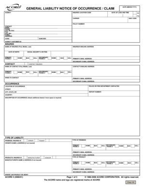 General Liability Notice of Occurrence