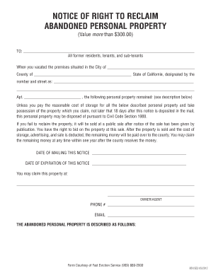 California Notice of Right to Reclaim Abandoned Personal Property