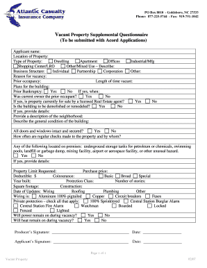 Vacant Property Supplemental Questionnaire