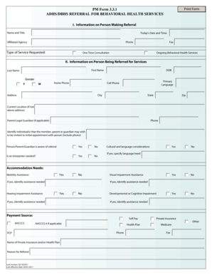 ADHS/DBHS Referral for Behavioral Health Services