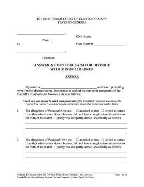 Answer & Counterclaim for Divorce With Minor Children