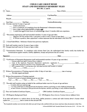 Arizona Child Care Group Home Staff and Household Member Files