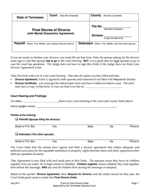 Tennessee Final Decree of Divorce