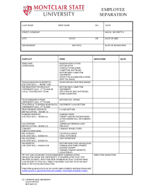 Letter of separation - Employee Separation Form - Montclair State University - montclair