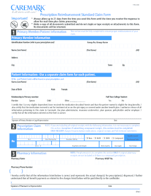 Prescription Reimbursement Standard Claim Form