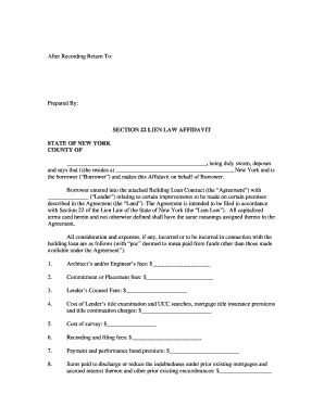New York Section 22 Lien Law Affidavit