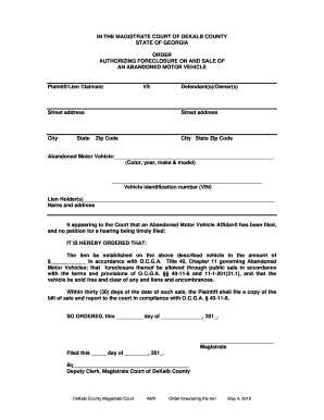 Fillable Online web co dekalb ga IN THE MAGISTRATE COURT OF DEKALB ...