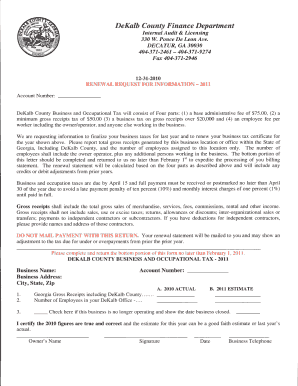DeKalb County Business and Occupational Tax Renewal Request
