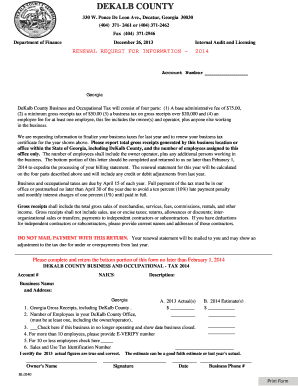 DeKalb County Business and Occupational Tax Renewal Request