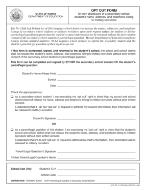 Hawaii Opt Out Form for Military Recruiters