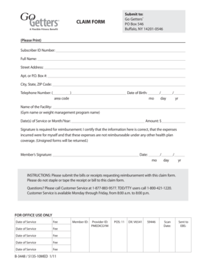 Go Getters Health Reimbursement Claim Form