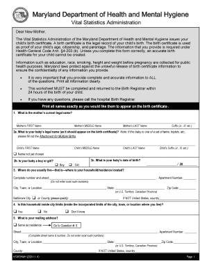 Maryland Birth Certificate Worksheet