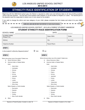 Los Angeles Student Ethnicity Race Identification Form