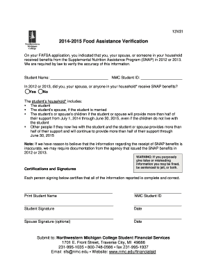 2014-2015 Food Assistance Verification Form