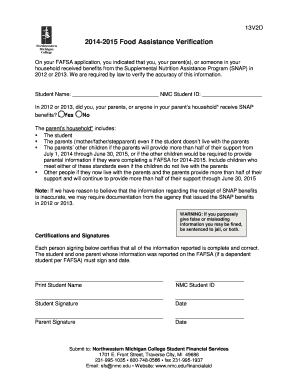 2014-2015 Food Assistance Verification Form