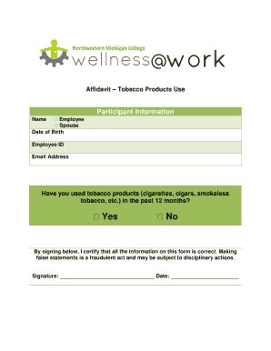 Affidavit – Tobacco Products Use